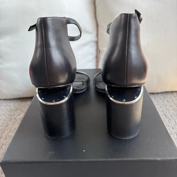 Alexander Wang Abby Cut Out Sandals, Black Leather Silver Hardware, Size 38/7.5 - Picture 5 of 13